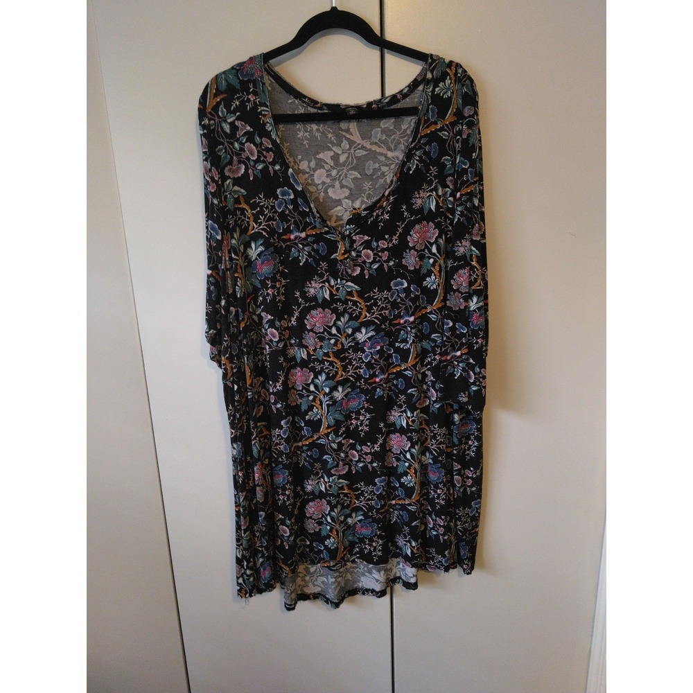 Ellos Womens Floral  Boho Tunic Top Size 2x Flowy Romantic Hi Low Hem Stretch